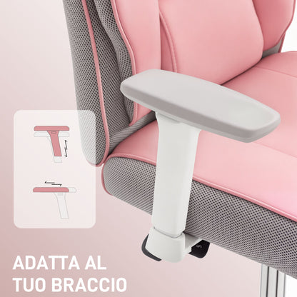 Ergonomic Office Chair with Adjustable Armrests, Footrest and Headrest, Pink