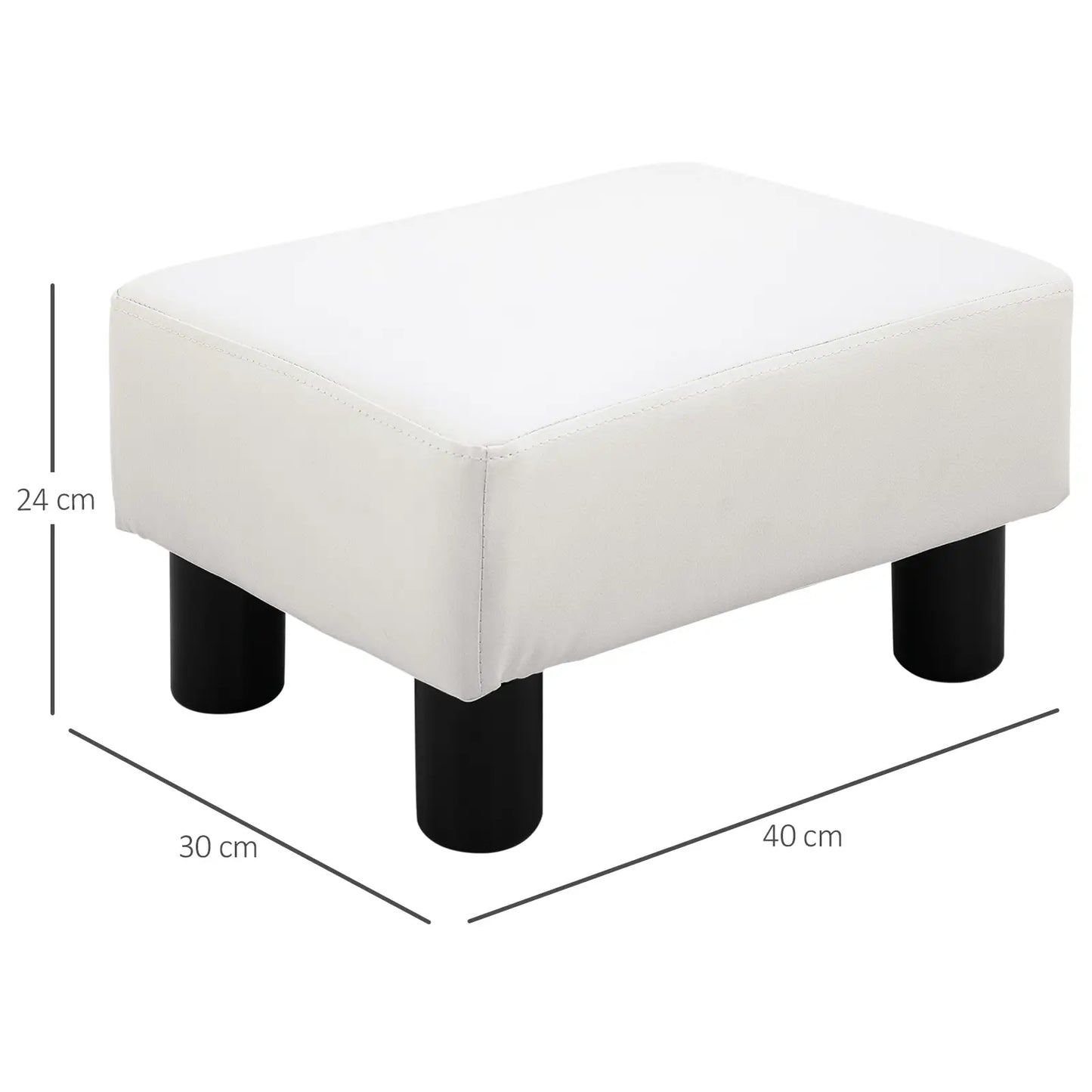 Rectangular Footstool Padded and Covered in White Faux Leather, for Living Room and Entrance, 40x30x24 cm
