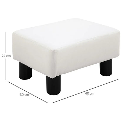 Rectangular Footstool Padded and Covered in White Faux Leather, for Living Room and Entrance, 40x30x24 cm