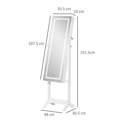 Freestanding Jewelry Mirror with LED Light, Adjustable Tilt and Lock, 46x36.5x151.5cm