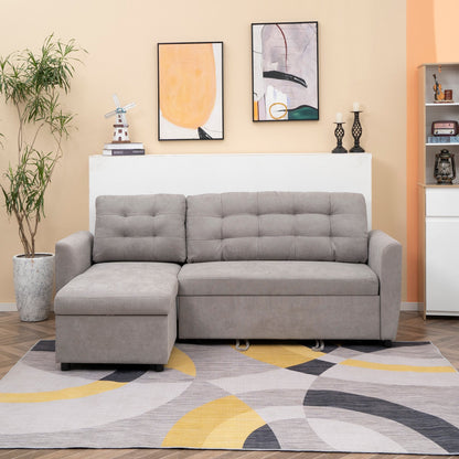 Grey Corner Sofa | 3 Seater Corner Sofa Bed with Chaise Longue Storage in Fabric, 217x134x85cm, Grey