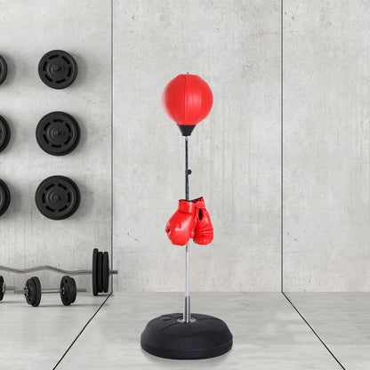 Height Adjustable Floor Punching Ball with Boxing Gloves and Fillable Base, 43x43x126-144 cm, Red