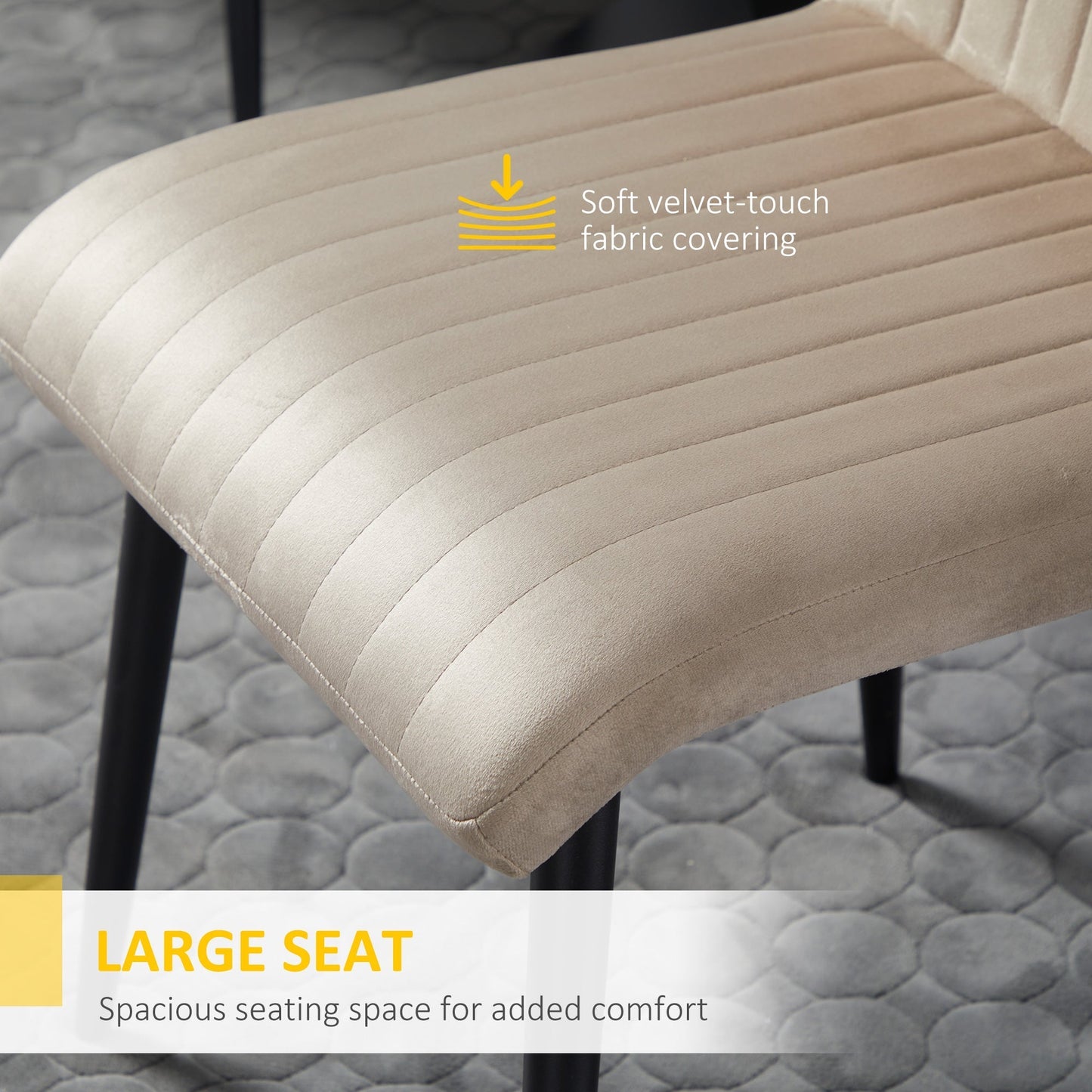 Set of 2 Padded Kitchen Chairs with Steel Legs and Space-Saving Design, 43x58x90 cm