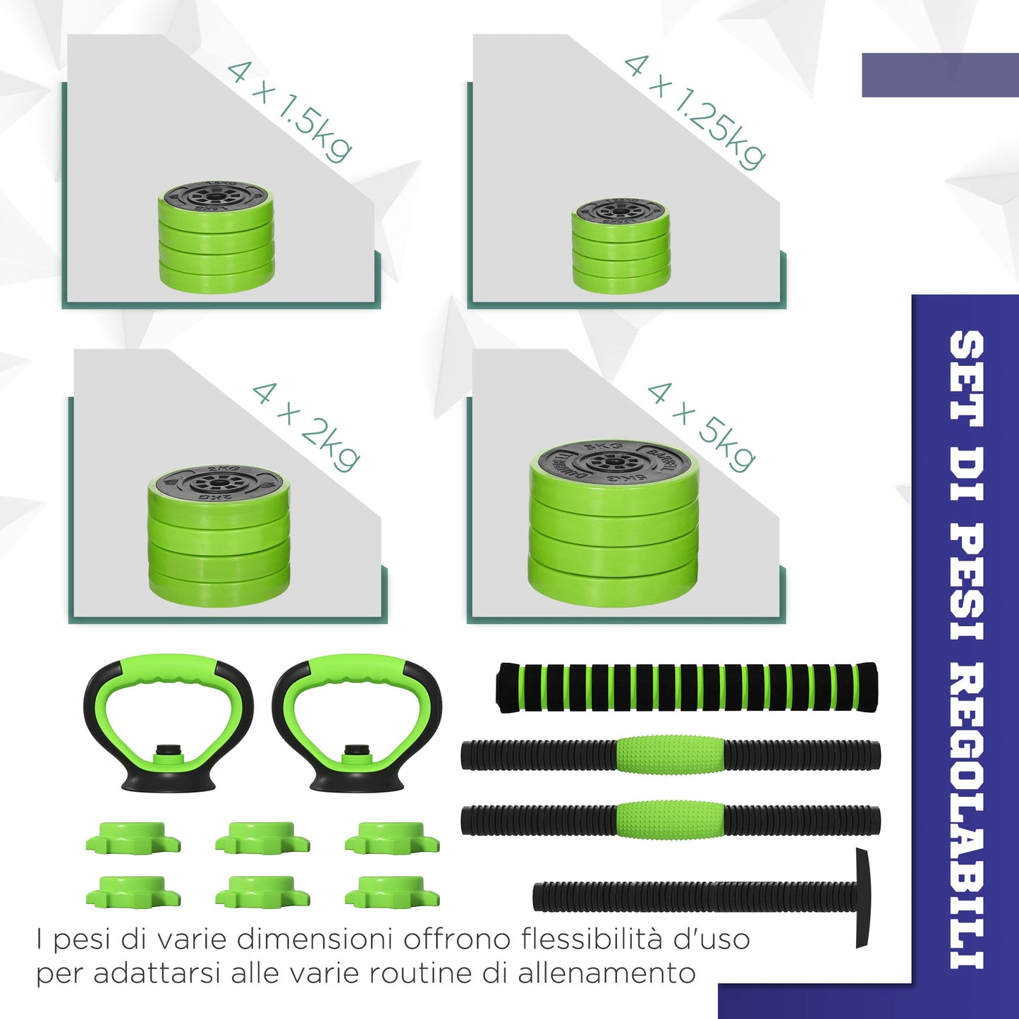 4 in 1 Gym Weights Set of 40kg Total, Can Be Used as Kettlebells, Dumbbells and Barbells