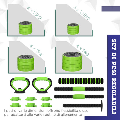 4 in 1 Gym Weights Set of 40kg Total, Can Be Used as Kettlebells, Dumbbells and Barbells