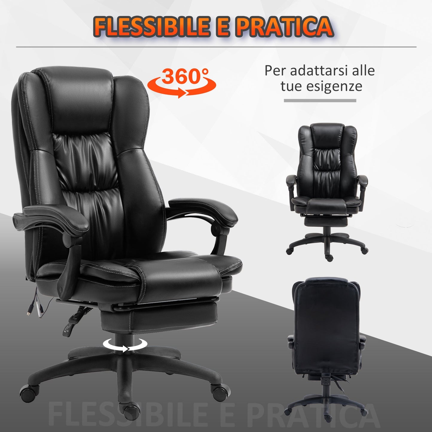 Height Adjustable Office Chair with 6 Massage Points, Faux Leather, 68.5x68. 5x113-121 cm, Black