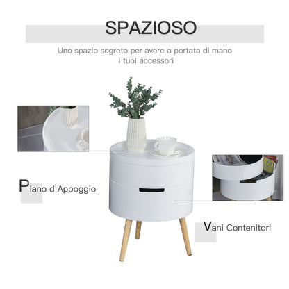 Round coffee table with rotation opening and removable white wood tray