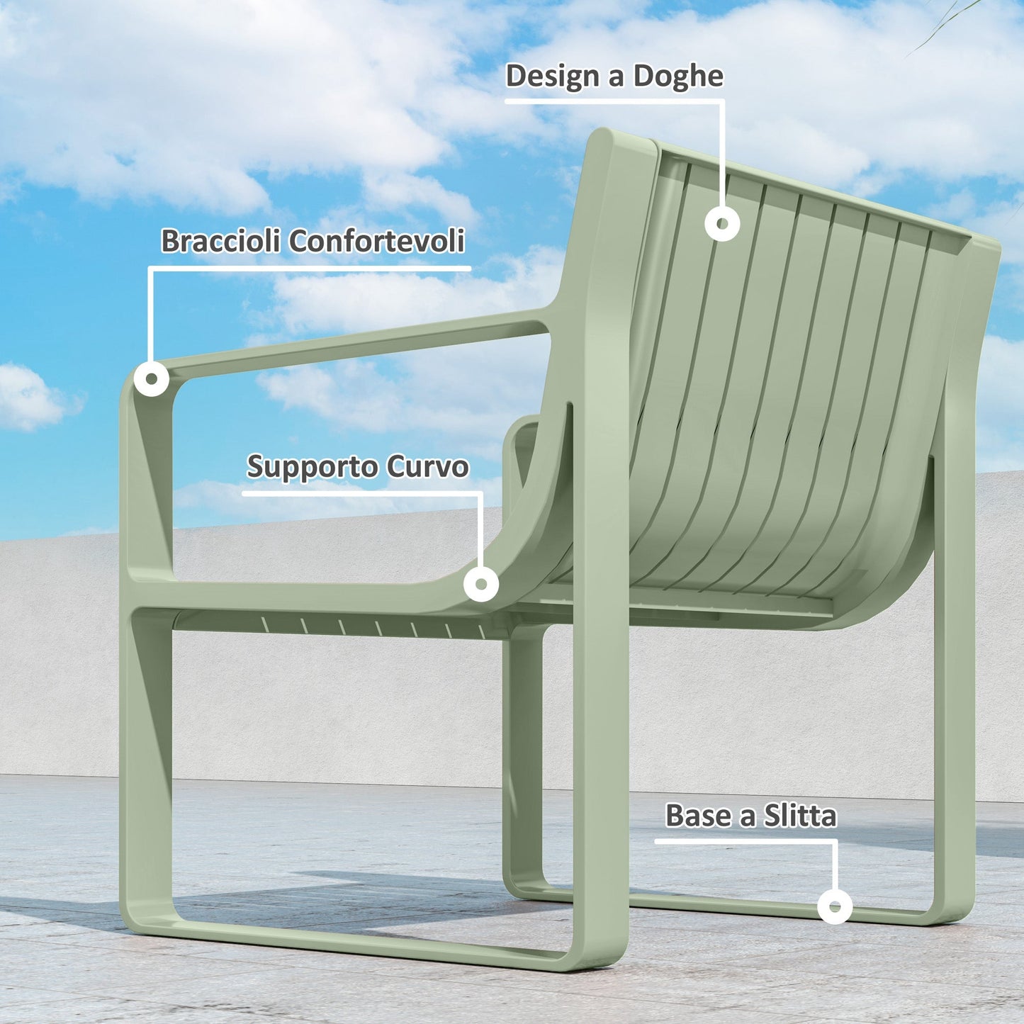 5 Piece Slatted Garden Set with Sofa, 2 Armchairs and 2 Coffee Tables in Green Polypropylene