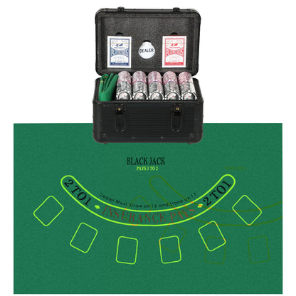 Poker Set with 600 Chips for 12 Players with Case, 2 Decks of Cards and Mat, Black