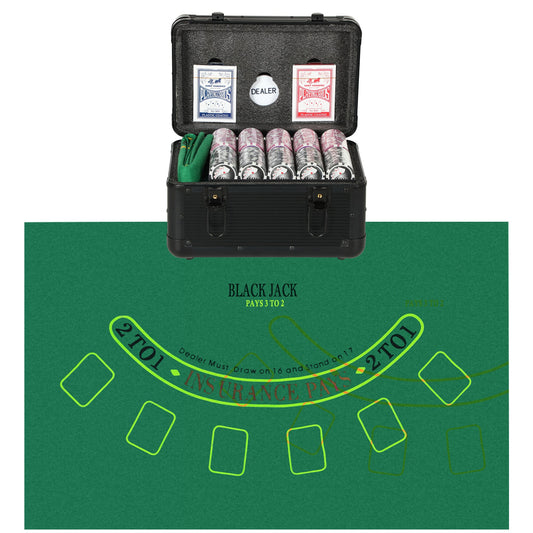 Poker Set with 600 Chips for 12 Players with Case, 2 Decks of Cards and Mat, Black