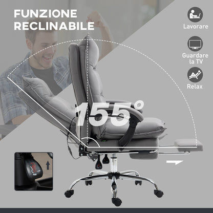 Heated Massage Office Chair, 155° Reclining with Extendable Footrest, Grey