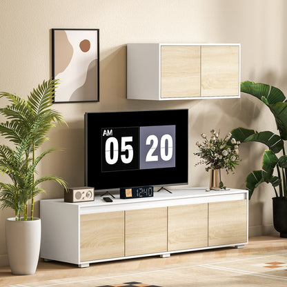 2-Piece Chipboard TV Stand, Max 70" 160x39x43 cm and Multipurpose Wall Unit 80x35x40 cm