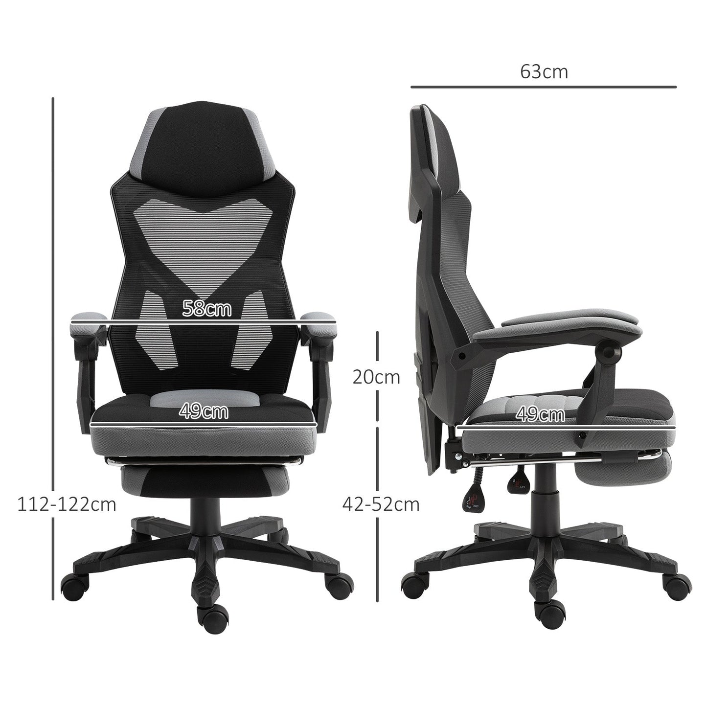 Ergonomic Office Chair with Reclining Backrest, Retractable Footrest, Adjustable Height, Grey