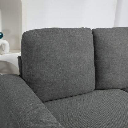 3 Seater Fabric Sofa with Padded Cushions and Linen Effect Upholstery, 237x94x102cm, Grey