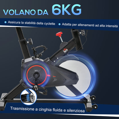 Professional Indoor Exercise Bike with Adjustable Seat, Monitor and 6kg Flywheel, Aerobic Fitness Training, 85×46×114cm