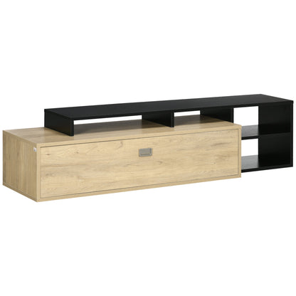32"-65" TV Stand with Removable Shelf and Hinged Door Cabinet in MDF, 163x40x38 cm, Wood and Black