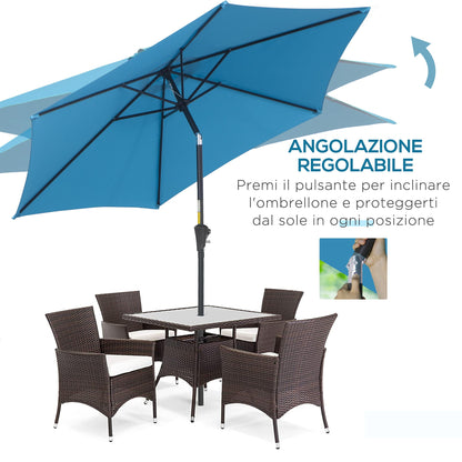 Garden Umbrella Ø2.6x2.4 m with Crank and Tilting Head in Aluminum and Polyester, Blue