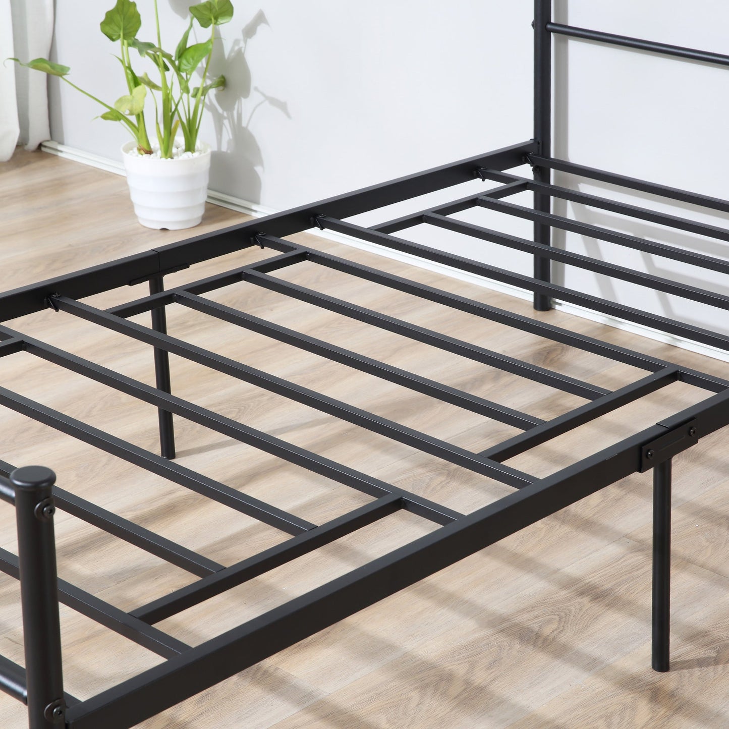 Single Steel Bed Frame 90x200cm with Slats, Headboard and Footboard, Black