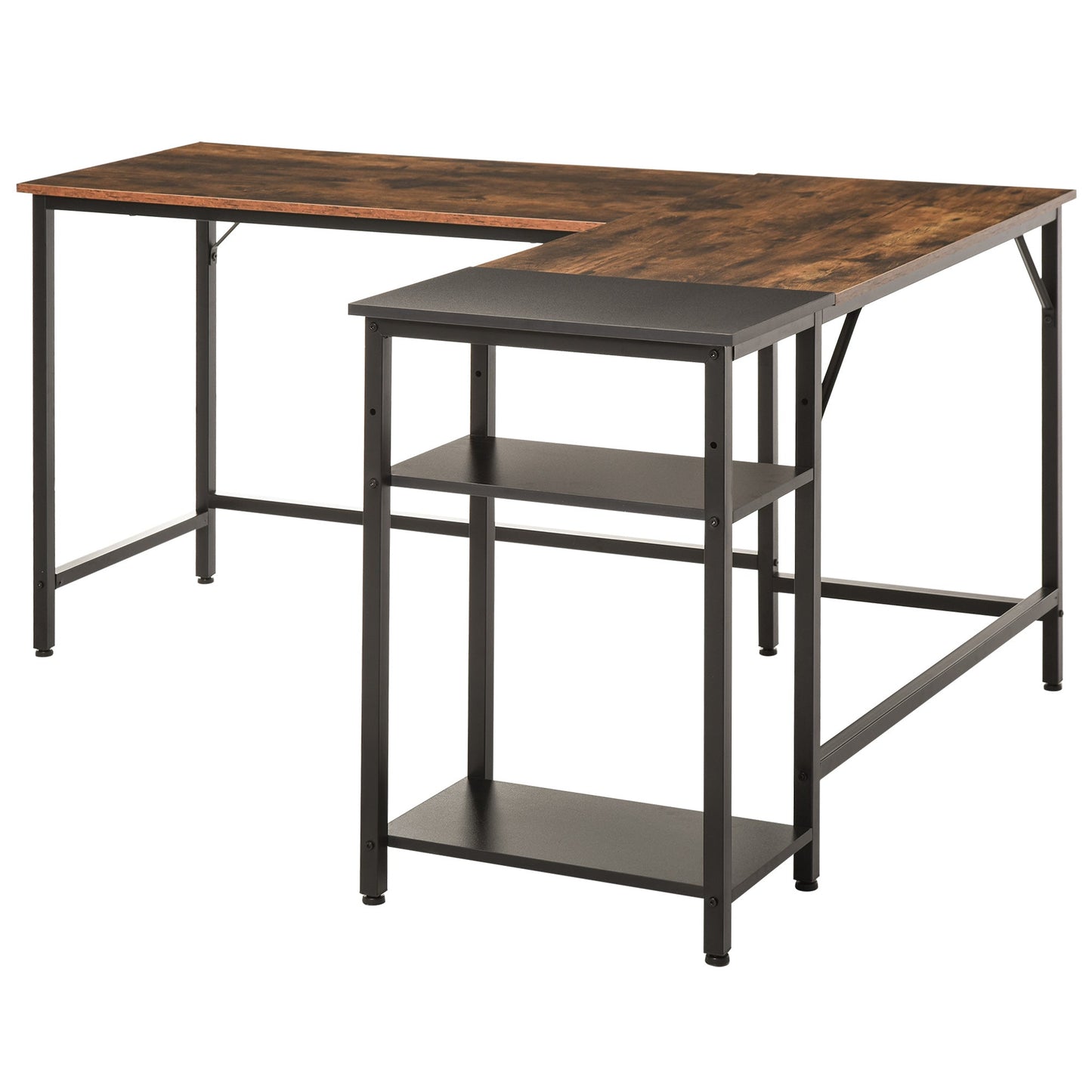 angular desk for industrial style computer with black side shelf