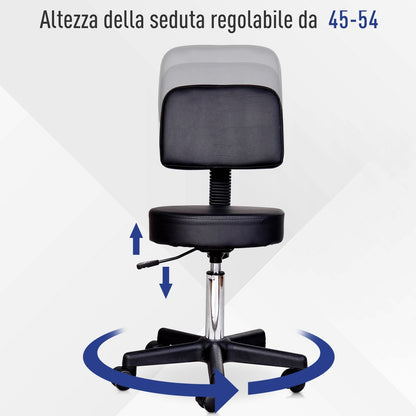 Swivel Stool with Backrest, Height-Adjustable Faux Leather Living Room Chair, Black