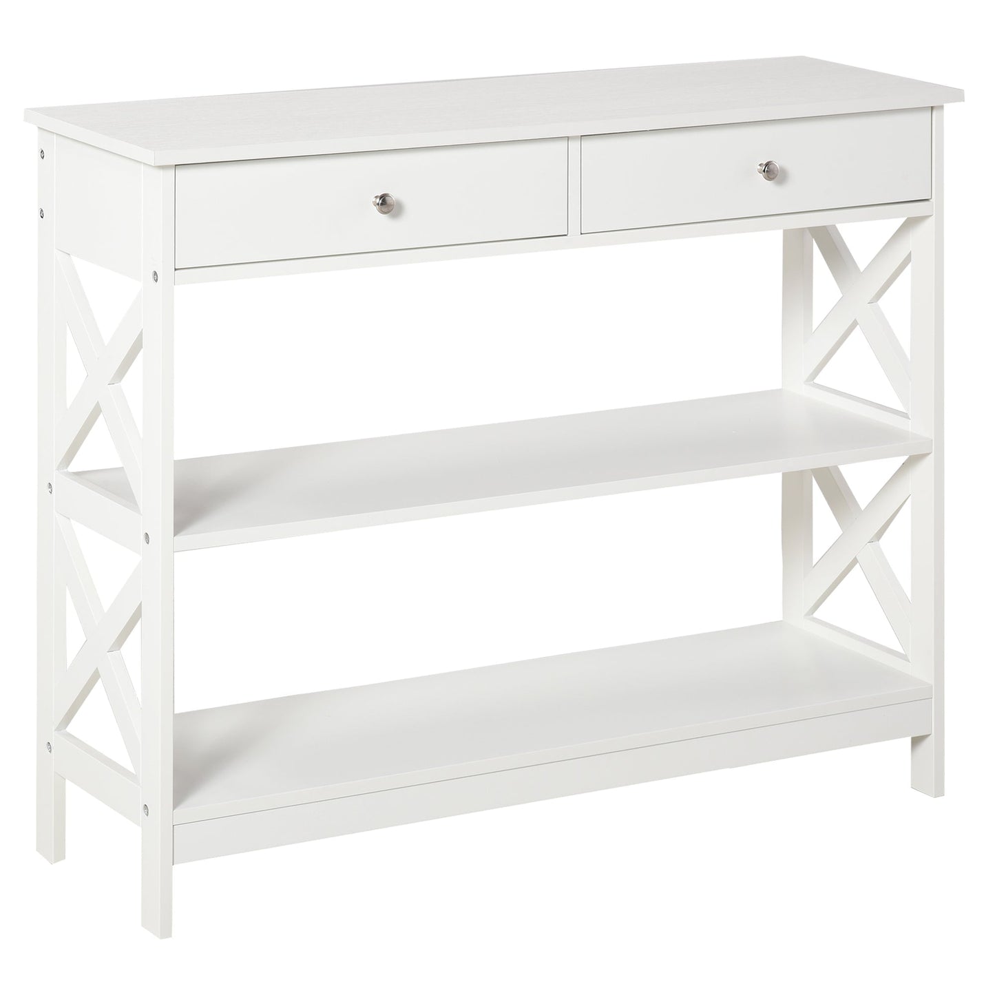 Console Table with 2 Drawers and 2 Shelves, Entrance and Living Room Furniture in MDF, 100x30.5x80cm, White