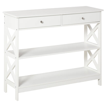 Console Table with 2 Drawers and 2 Shelves, Entrance and Living Room Furniture in MDF, 100x30.5x80cm, White