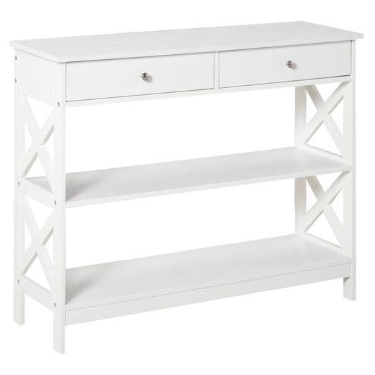 Console Table with 2 Drawers and 2 Shelves, Entrance and Living Room Furniture in MDF, 100x30.5x80cm, White
