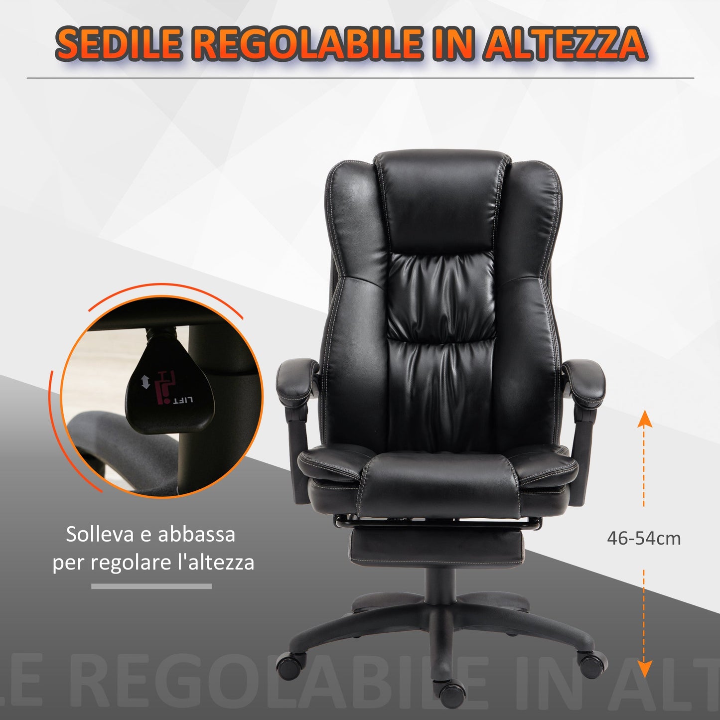 Height Adjustable Office Chair with 6 Massage Points, Faux Leather, 68.5x68. 5x113-121 cm, Black