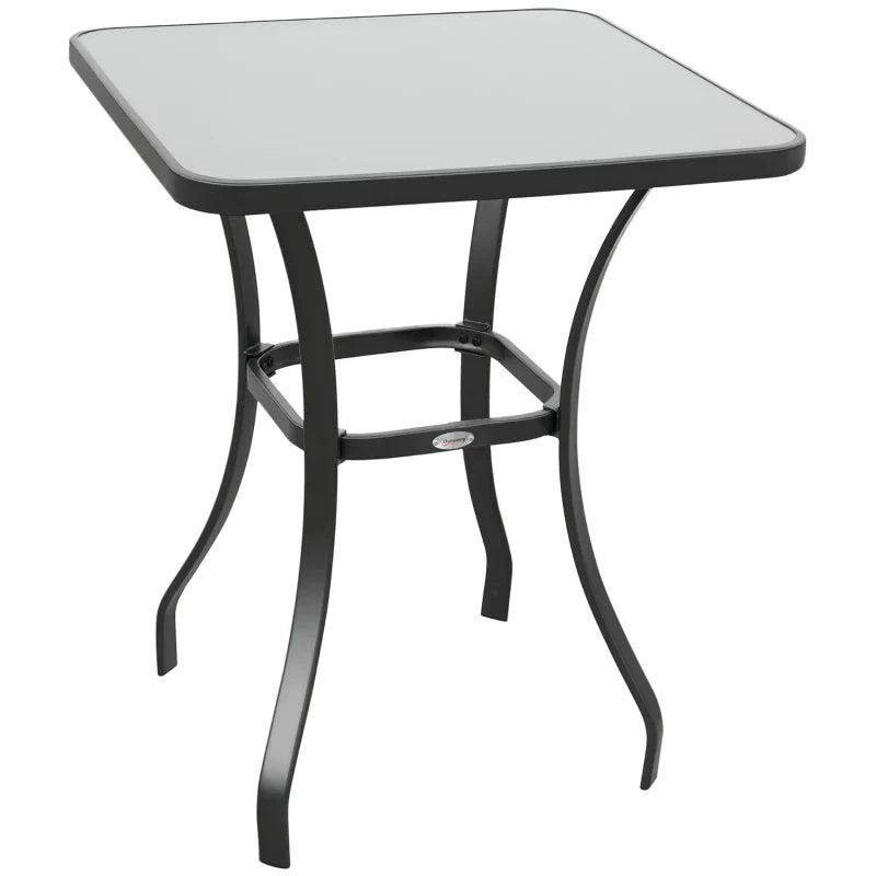 Modern Coffee Table with Tempered Glass Top, Outdoor Garden Table with Metal Frame, 68.5 x 68.5 x 84 cm, Grey