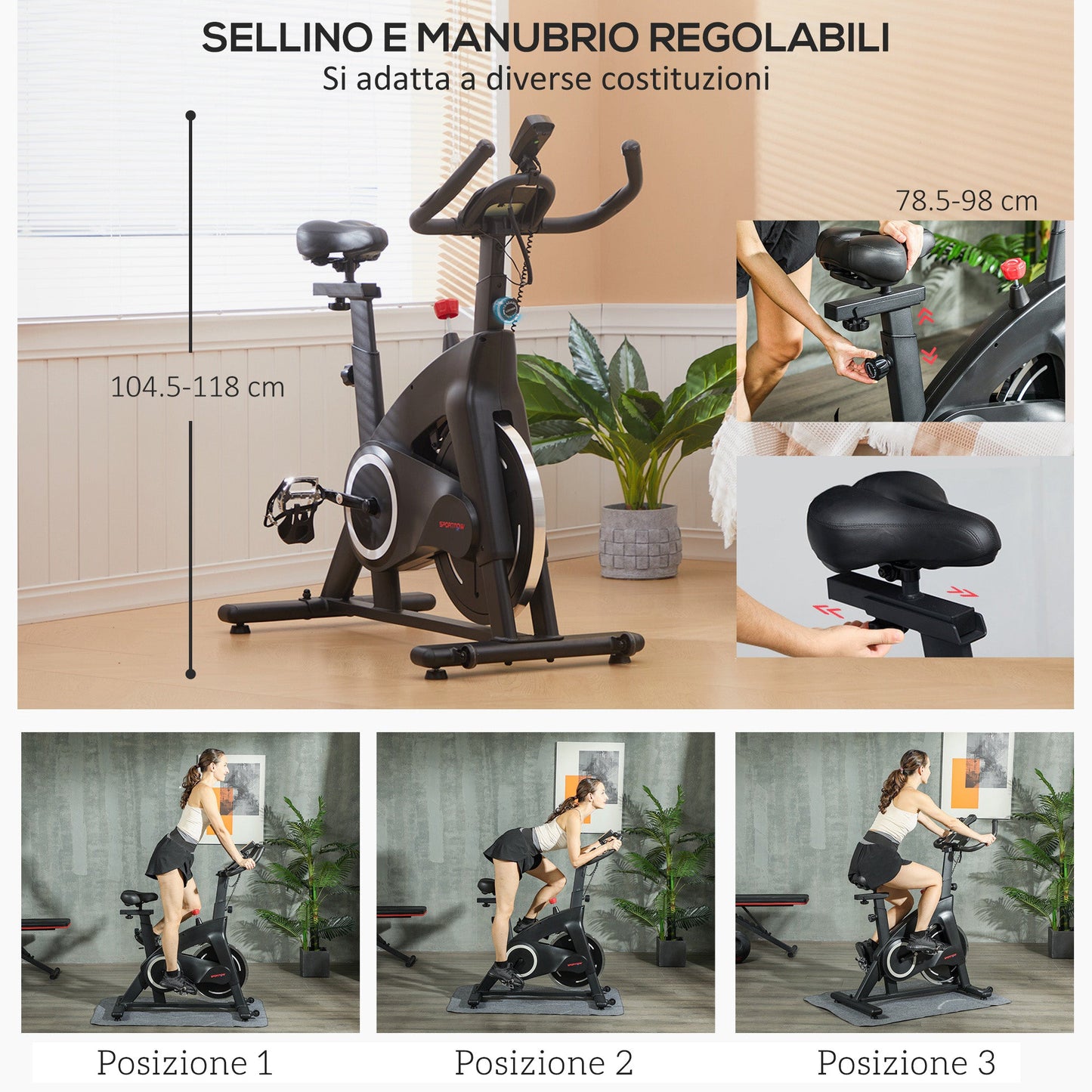 Magnetic Exercise Bike with 10kg Flywheel, Adjustable Seat and Handlebars, LCD Monitor, Tablet Holder, Black