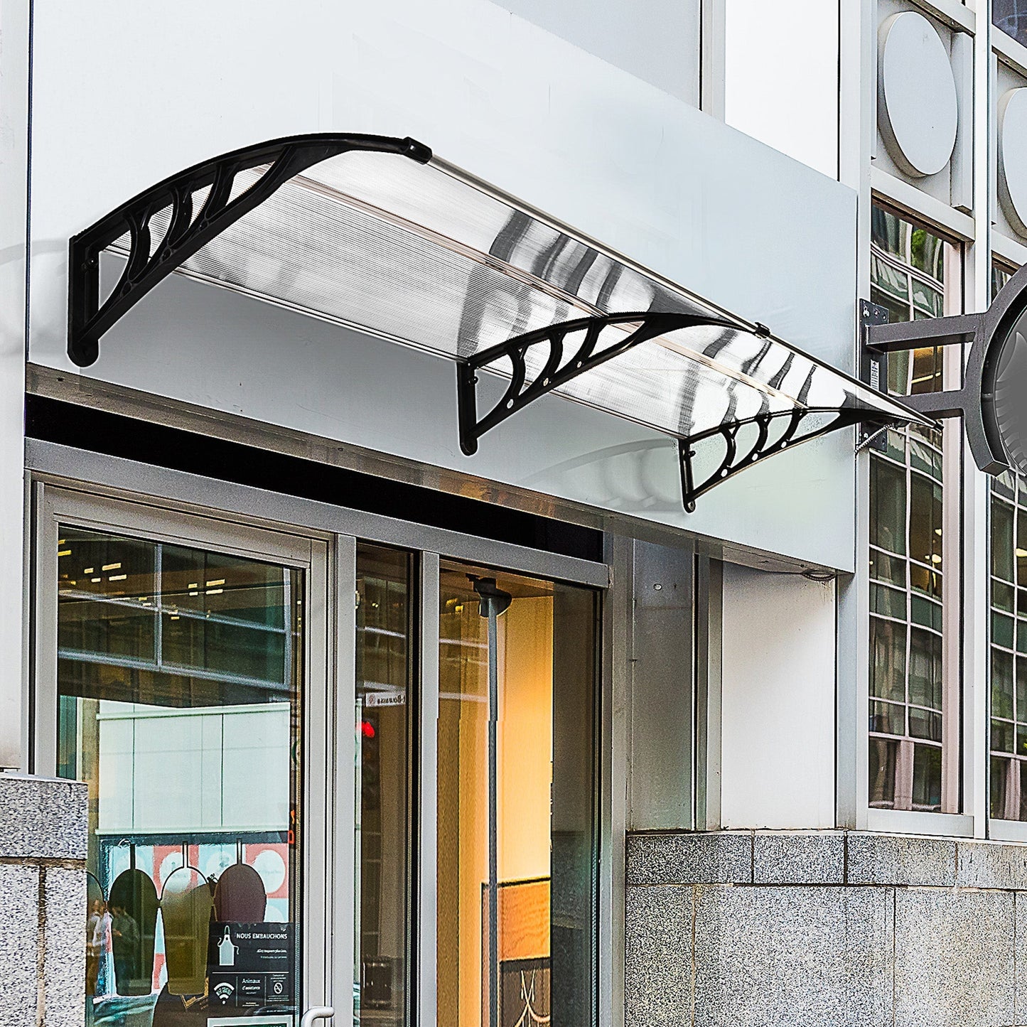 Outdoor Canopy Shelter 195x75cm in Polycarbonate and Aluminum for Balcony Windows and Doors, Transparent