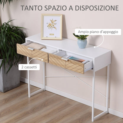Modern Console Table for Entryway and Living Room with 2 Metal Drawers 100x30x75cm - White