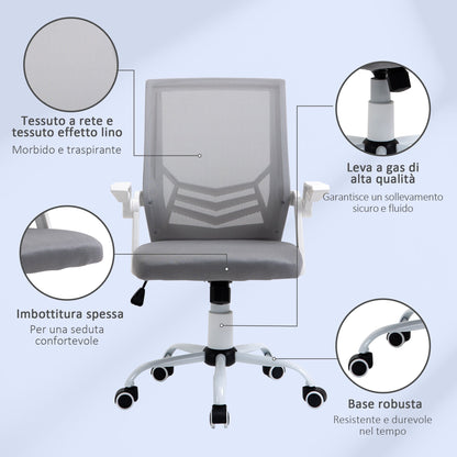 Ergonomic Office Chair with Armrests and Lumbar Support, in Linen Effect Fabric, 62.5x55x94-104 cm, Grey