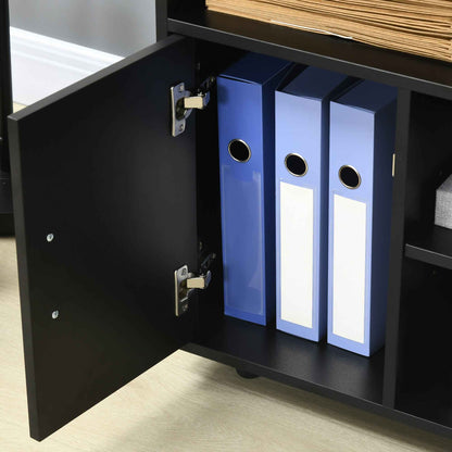 HOMCOM Rolling Printer Stand with Cabinet and 3 Open Shelves, Wooden, 60x50x65.5 cm, Black
