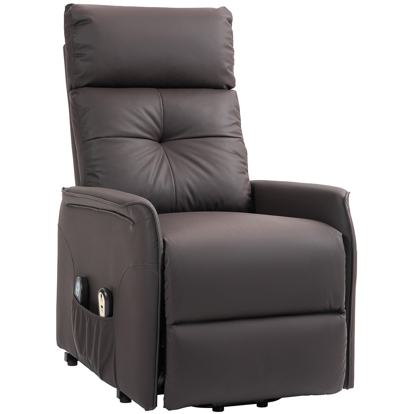 Lift and Recliner Relax Chair with 8 Massage Points and Heating, 2 Remote Controls, Brown