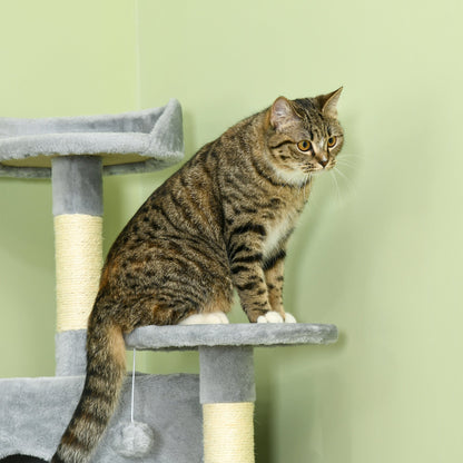 Cat Tree for cats with Scratch Pole, with houses and hammocks, 60x60x200cm, light Grey
