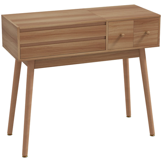 Wooden Dressing Table with LED Mirror and Storage, 100x40x87 cm