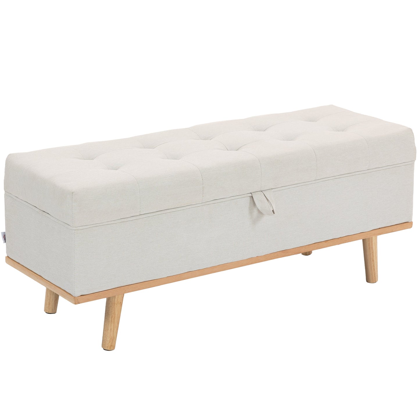 80L Padded Storage Bench with Fabric Upholstery and Wooden Legs, 118x42x45 cm, Cream
