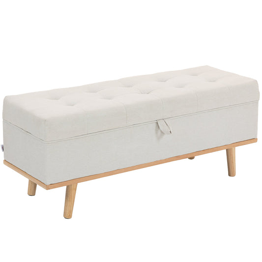 80L Padded Storage Bench with Fabric Upholstery and Wooden Legs, 118x42x45 cm, Cream