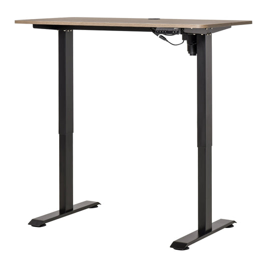 Height Lifting Desk with Anti-Collision Design, Electric Adjustment PC Desk, Black Metal Teak Wood