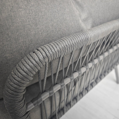 Boho Style PE Rattan Garden Set, 2 Seater Sofa with Chaise Longue and Coffee Table, Light Grey