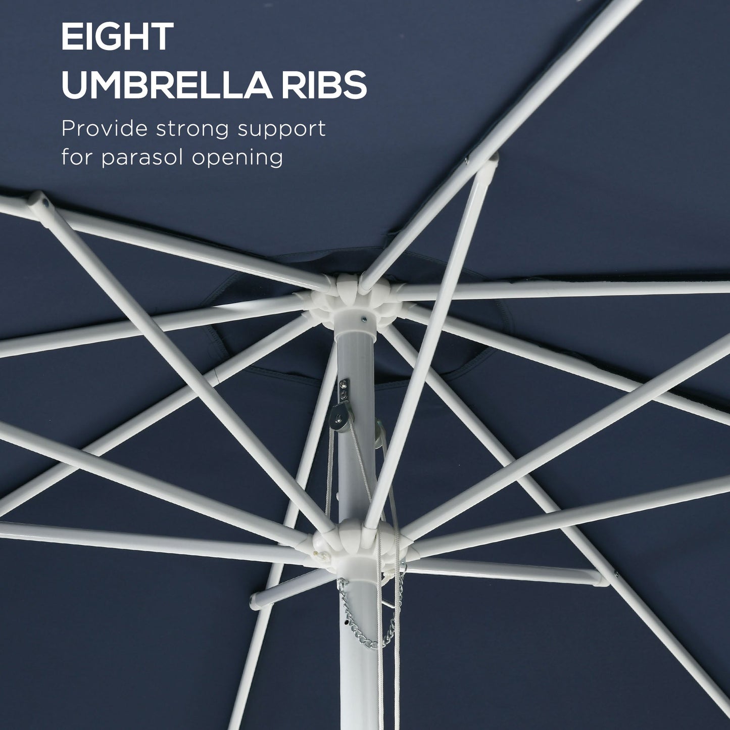 Adjustable Height Garden Umbrella in Metal and Polyester, Ø292x242 cm, Dark Blue