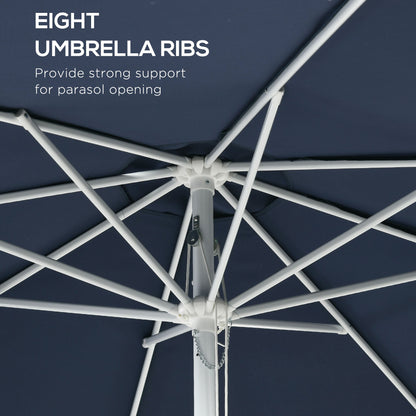 Adjustable Height Garden Umbrella in Metal and Polyester, Ø292x242 cm, Dark Blue