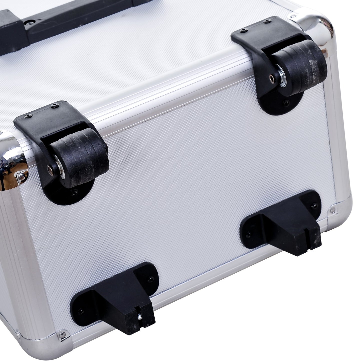 Beauty Case with 3-Level Adjustable Handle and Wheels, Professional Makeup Trolley for Make Up in Aluminum, 35.5x23x105 cm, Silver