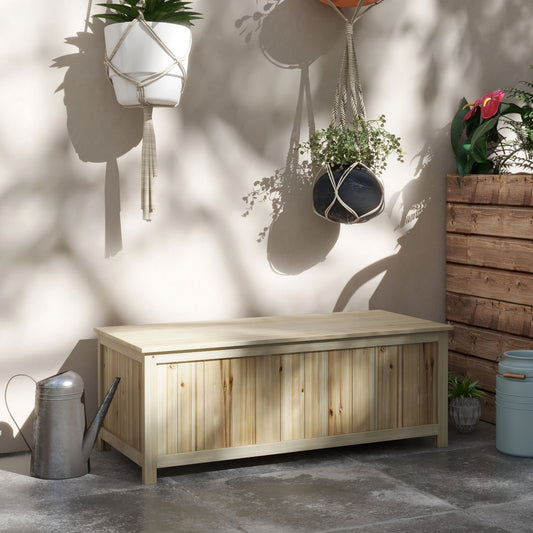 72L Fir Wood Garden Storage Bench, 120x55x45cm, Wood Color