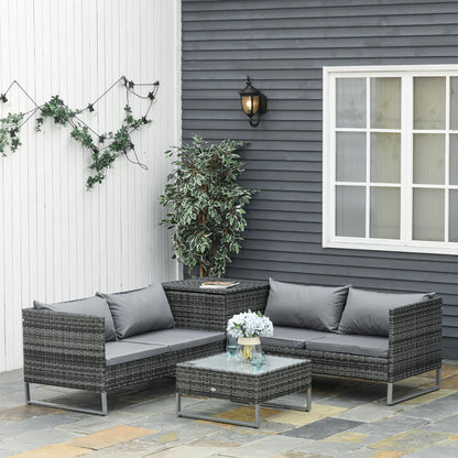 Garden Sofa Set : 4 Piece Garden Set with x2 Double Seater Sofas, Coffee Table and High Table, Steel and Rattan