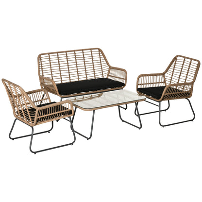 Boho Style PE Rattan Garden Furniture Set with 2 Armchairs, Sofa and Coffee Table