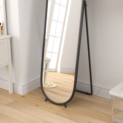 Full-Length Floor Mirror with Folding Stand, in Glass and Metal, 40x41x159 cm, Black
