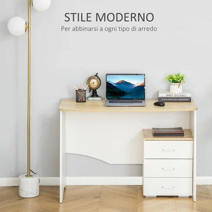 desk with modern wooden chest of drawers, pc desk for room and office, 110x55x75cm