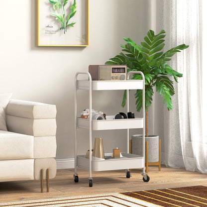 3-Tier Kitchen Cart with Handles and 4 Wheels, Steel, 45x30.6x79 cm, White